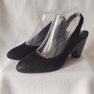 Eileen Fisher Milla Black Leather Slingback Heels 7.5 Nubuck Heels